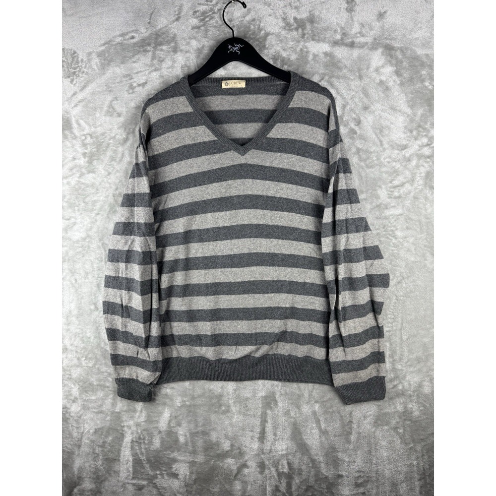 J Crew Cashmere Blend Striped V Neck Sweater Womens Size Large Utility Preppy
